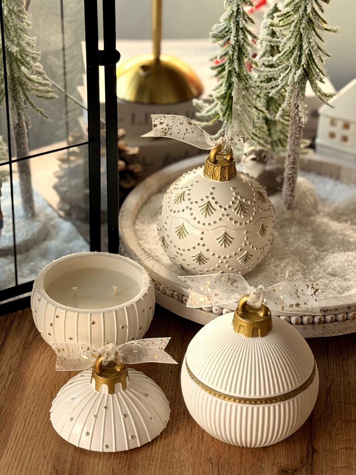 Handmade North Pole ornament candle detail
