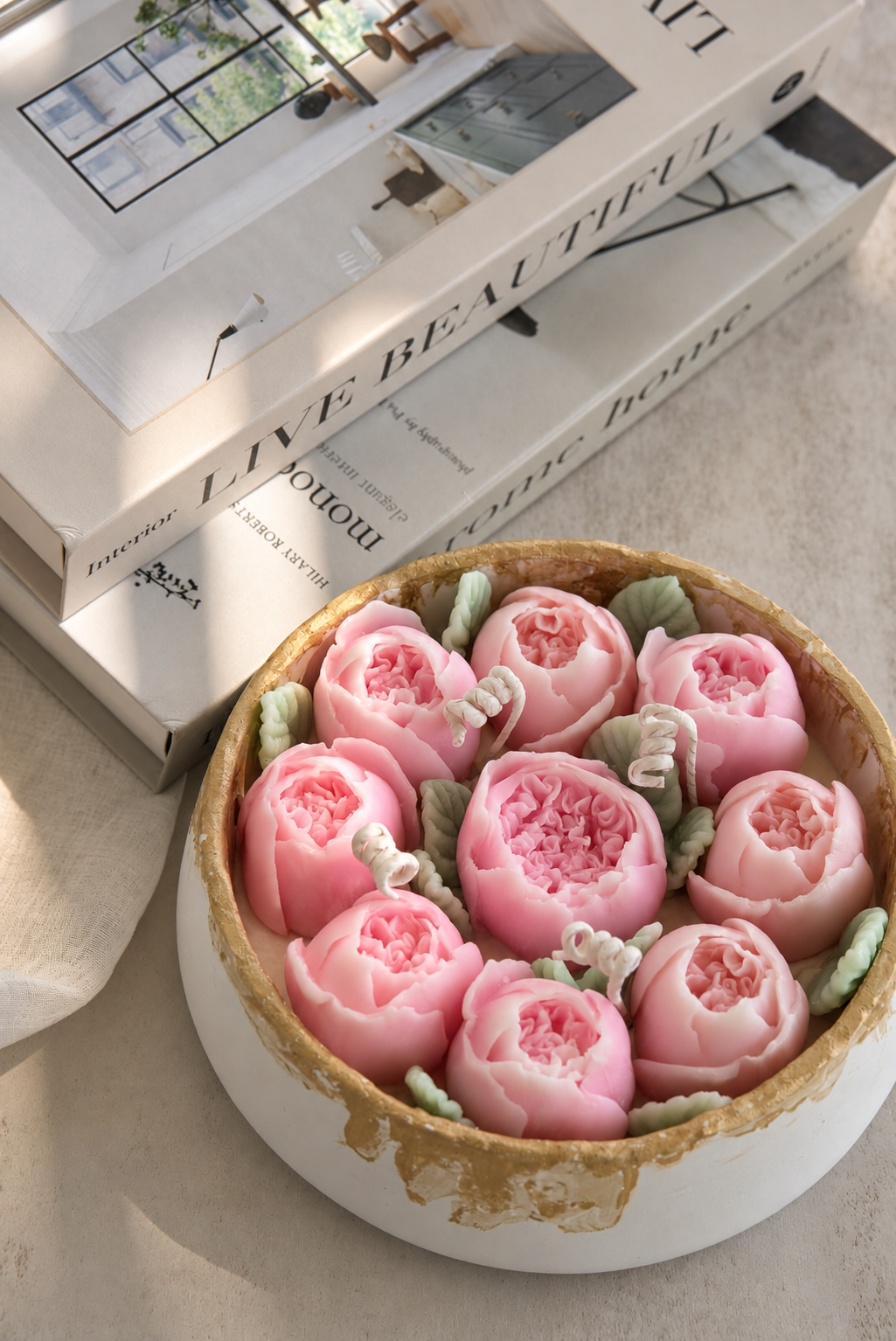 Peony Bouquet Candle in Ceramic Vase