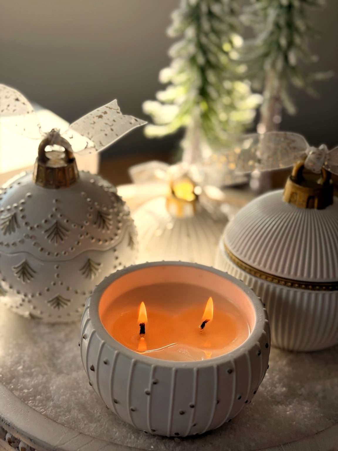 North Pole Ornament Candle, snowy handmade Christmas tree ornament candle