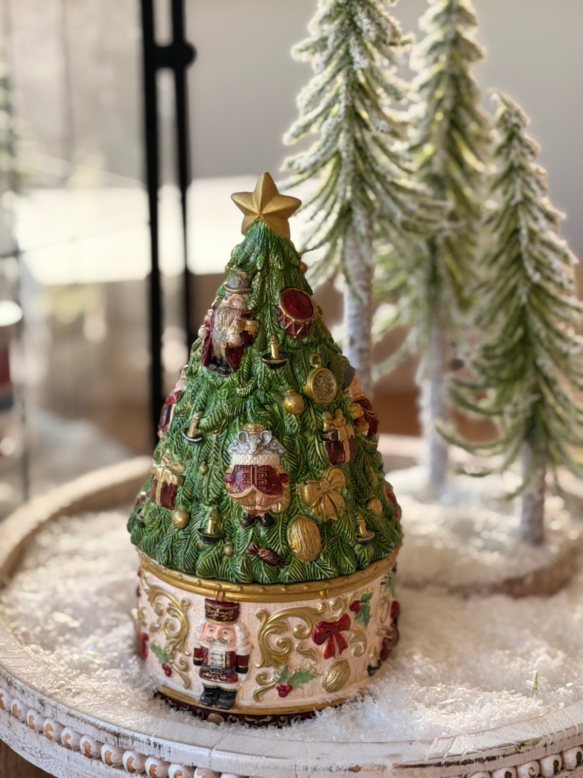 Close-up of the hand-painted Nutcracker Christmas tree candle details