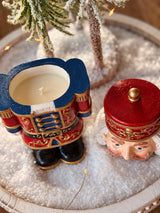 Nutcracker Candle opened to show 110 g of soy wax inside and its removable lid
