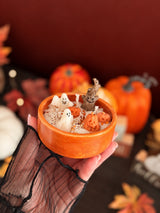 Detailed view of Spooky Candle with ghosts, pumpkins, and a spooky tree figure